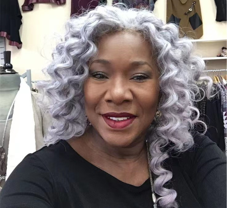 Chic Wraps around African American Human Hair Ponytail Silver Grey Pony tail Extension Hairpiece Clip on Gray Afro Curly Hairstyles 120g 16inch