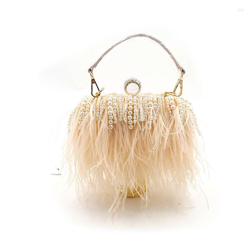 Evening Bags Luxury Handmade Ostrich Pearl Fur Feather Wallet Clutch Bag Women Diamond Knuckle Rings Dinner Chain Purse, Champagne
Evening Bags Luxury Handmade Ostrich Pearl Fur Feather Wallet Clutch Bag Women Diamond Knuckle Rings Dinner Chain Purse, Champagne