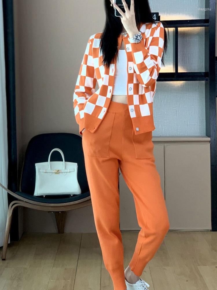 Women's Two Piece Pants Knitted Set Women Cardigans And Autumn Orange Plaid Sweaters Suit Casual Of Fashion Pieces For
Women's Two Piece Pants Knitted Set Women Cardigans And Autumn Orange Plaid Sweaters Suit Casual Of Fashion Pieces For