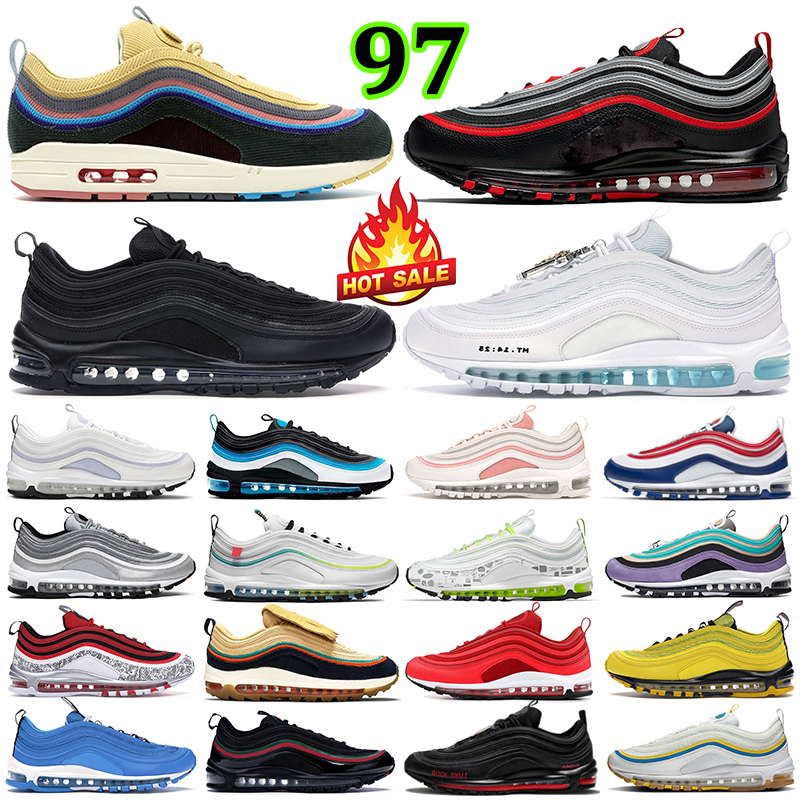 97 running shoes for men women 97s sneakers designer Sean Wotherspoon Mschf Lil Nas x Satan Jesus Triple White Black Silver Bullet Reflective Bred sports trainers, Item#40
97 running shoes for men women 97s sneakers designer Sean Wotherspoon Mschf Lil Nas x Satan Jesus Triple White Black Silver Bullet Reflective Bred sports trainers, Item#40