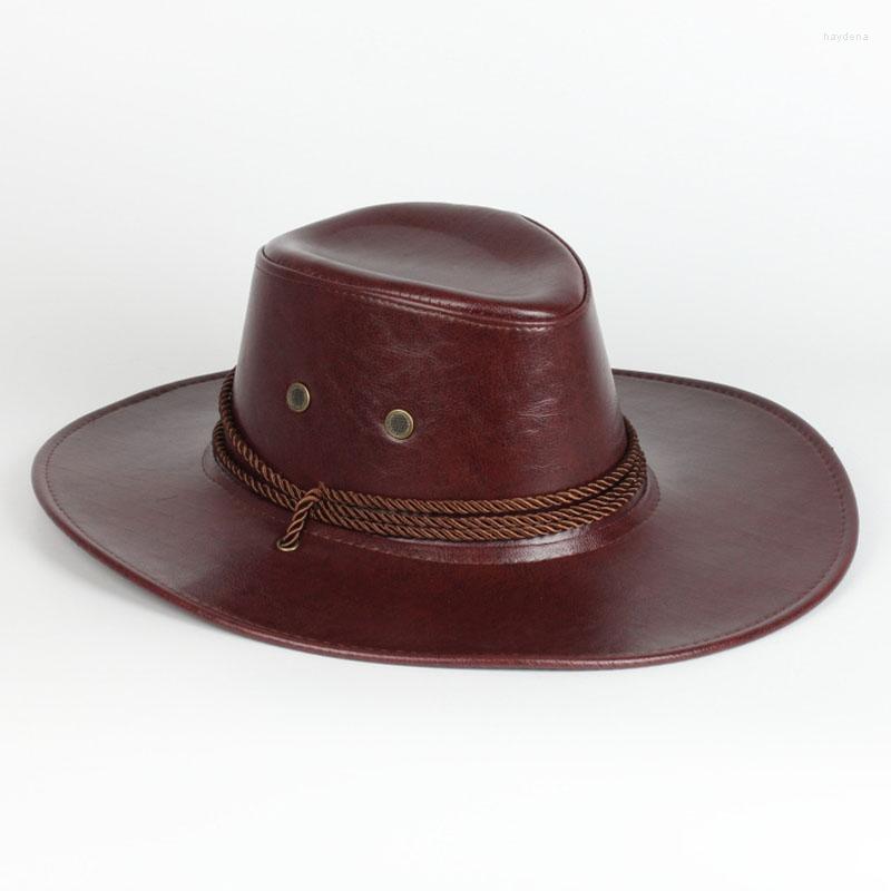 Berets Western Cowboy Hat European And American Imitation Leather Big Brim Sun Cap Outdoor Mountaineering Fishing Knight Travel, Brown
Berets Western Cowboy Hat European And American Imitation Leather Big Brim Sun Cap Outdoor Mountaineering Fishing Knight Travel, Brown
