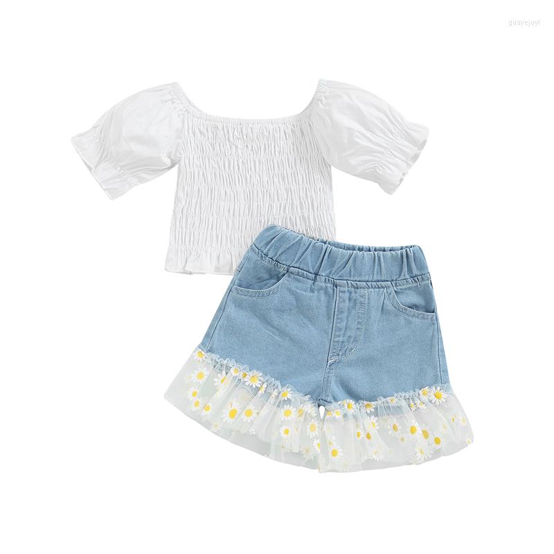 Clothing Sets Girls Two-piece Pants Suit White Square Collar Short Sleeve Tops And Denim Shorts With Daisy Print Yarn Hem, Picture shown
Clothing Sets Girls Two-piece Pants Suit White Square Collar Short Sleeve Tops And Denim Shorts With Daisy Print Yarn Hem, Picture shown