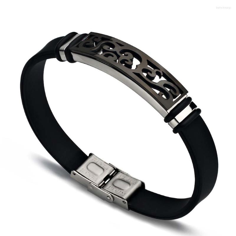 Charm Bracelets 2022 Fashion Jewelry Vintage Black Silicone Men Simple Stainless Steel Flower Pulsera Hombre
Charm Bracelets 2022 Fashion Jewelry Vintage Black Silicone Men Simple Stainless Steel Flower Pulsera Hombre