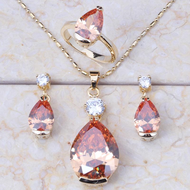 Necklace Earrings Set Luxury Champagne Crystal Cubic Zirconia Yellow Gold Color Classic Water Drop Sets For Women Jewelry KT021, Picture shown
Necklace Earrings Set Luxury Champagne Crystal Cubic Zirconia Yellow Gold Color Classic Water Drop Sets For Women Jewelry KT021, Picture shown