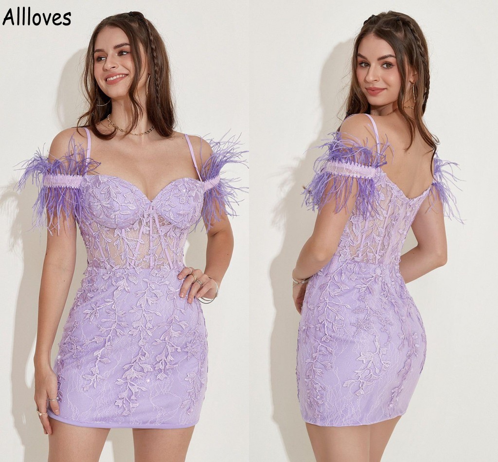 Sexy Off Shoulder Short Homecoming Party Dresses With Furs Lace Appliqued Light Purple Sheath Mini Dress For Girls Back To School Graduation Gown Club Wear CL1215, Lavender
Sexy Off Shoulder Short Homecoming Party Dresses With Furs Lace Appliqued Light Purple Sheath Mini Dress For Girls Back To School Graduation Gown Club Wear CL1215, Lavender