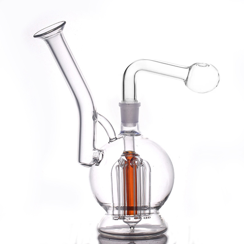 Mini Beaker Recycler Glass Bong Hand Blown Unique Design Small Smoking Water Pipe 14mm Joint Arm Tree Filter Honeycomb with 30mm Bubbler Oil Burner Pipes 1pcs