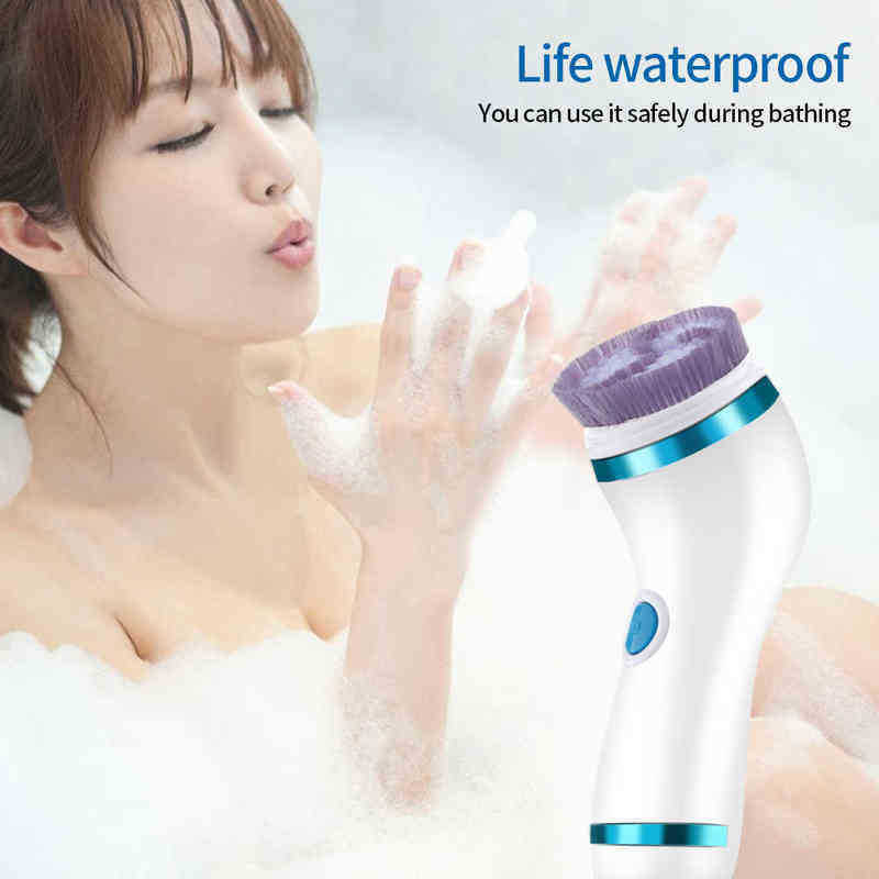 4 In1 Silicone Facial Cleansing Brush Electric Waterproof Face Cleaner Blackhead Removal Acne Pore Clean Portable Deep Cleaning 220516