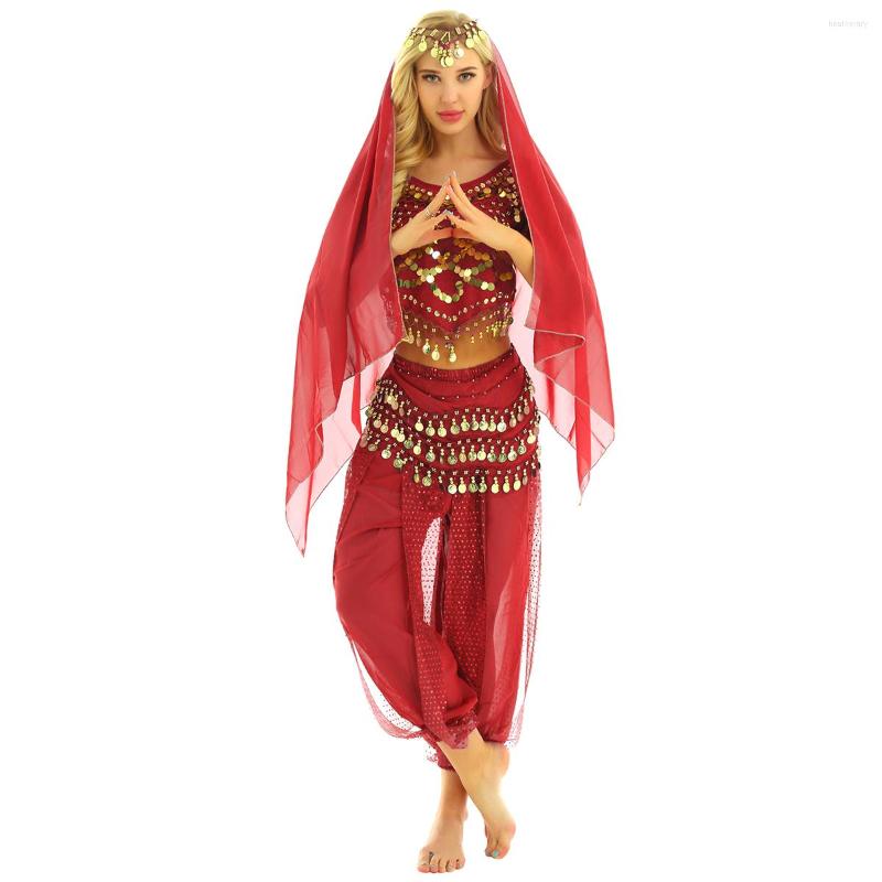 Stage Wear 4Pcs Womens Belly Dance Halloween Carnival India Costume Outfit Set Coins Top With Harem Pants Hip Scarf And Head, White
Stage Wear 4Pcs Womens Belly Dance Halloween Carnival India Costume Outfit Set Coins Top With Harem Pants Hip Scarf And Head, White