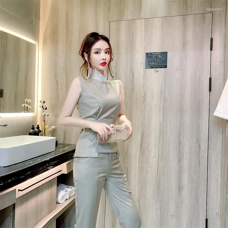 Women' Two Piece Pants Office Ladies Slim 2 Pieces Set For Elegant Womens Korean Style Clothing High Quality Sleeveless Blouses And Ankle, 1320
Women' Two Piece Pants Office Ladies Slim 2 Pieces Set For Elegant Womens Korean Style Clothing High Quality Sleeveless Blouses And Ankle, 1320