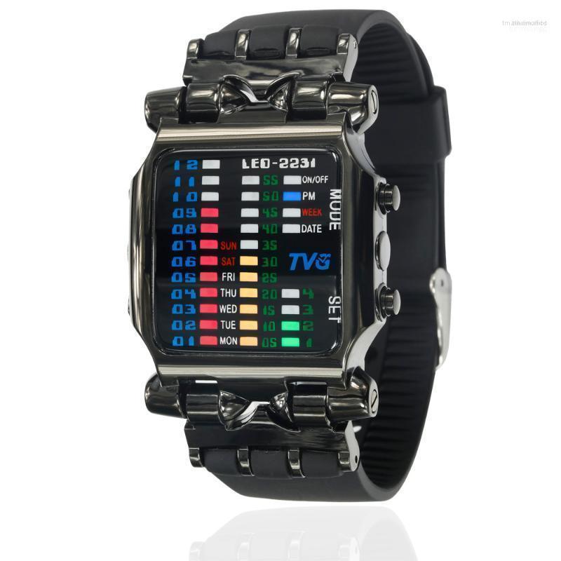 Wristwatches 2022 Brand TVG Rubber Band Waterproof Cool Geek LED Digital Sports Watches Black Men Luxury Fashion Binary Gift Clock Watch, Silver
Wristwatches 2022 Brand TVG Rubber Band Waterproof Cool Geek LED Digital Sports Watches Black Men Luxury Fashion Binary Gift Clock Watch, Silver