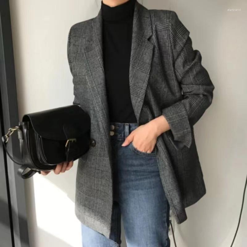 Women's Suits 2022 Chic Autumn Plaid Double-Breasted Pockets Blazers Coat Vintage Women Notched Long Sleeve Ladies Office Outerwear, Dark grey
Women's Suits 2022 Chic Autumn Plaid Double-Breasted Pockets Blazers Coat Vintage Women Notched Long Sleeve Ladies Office Outerwear, Dark grey