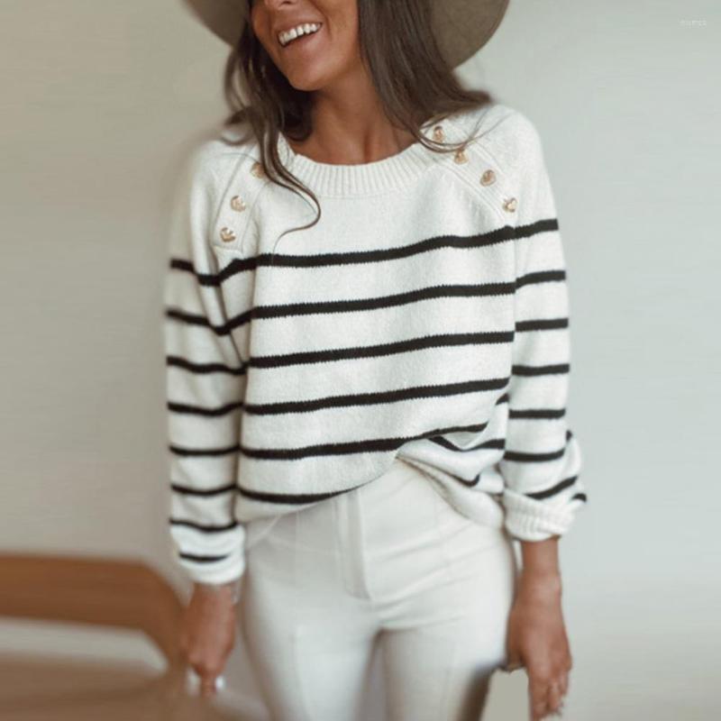 Women' Sweaters Knitwear Casual Horizontal Stripes Buttons Sweater Top Loose Round Neck For Office, Black
Women' Sweaters Knitwear Casual Horizontal Stripes Buttons Sweater Top Loose Round Neck For Office, Black