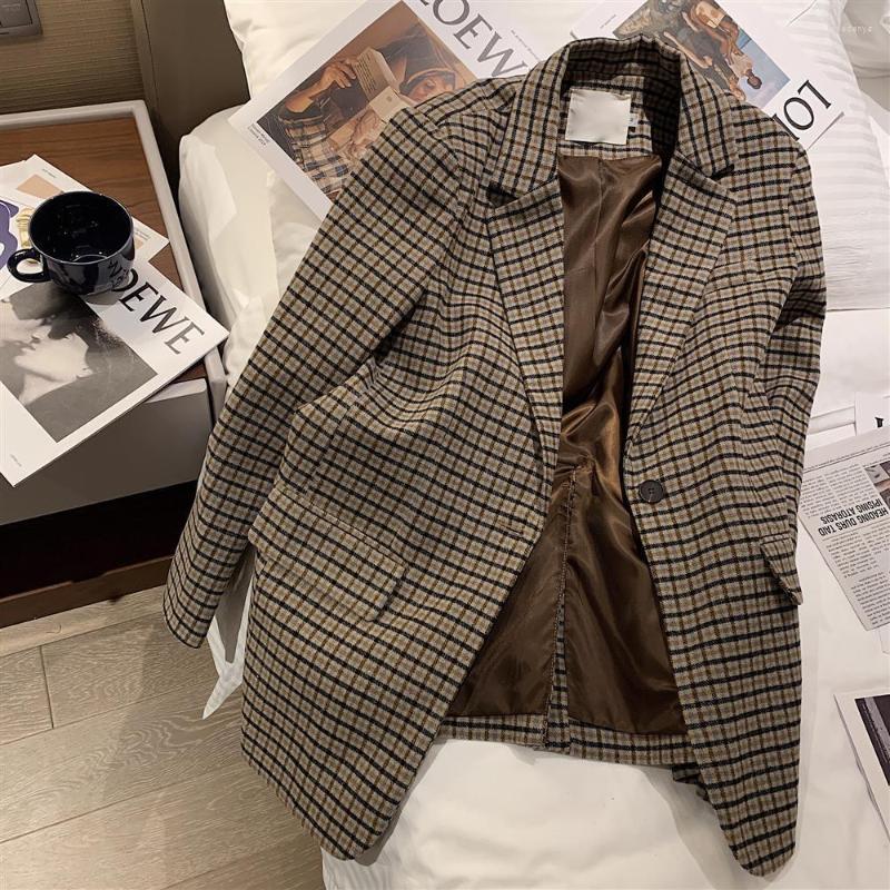 Women' Suits Women Blazer 2022 Spring Autumn British Style Single Button Suit Coat Loose Casual Vintage Plaid Jackets, Coffee
Women' Suits Women Blazer 2022 Spring Autumn British Style Single Button Suit Coat Loose Casual Vintage Plaid Jackets, Coffee
