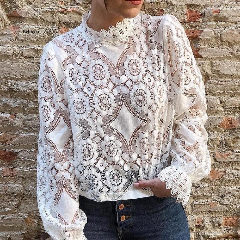 Women' Blouses Sexy Elegant Blouse Women Autumn Long Sleeve Stand Collar Hollow Out See Through Lace Pullover Clothing White, Black
Women' Blouses Sexy Elegant Blouse Women Autumn Long Sleeve Stand Collar Hollow Out See Through Lace Pullover Clothing White, Black