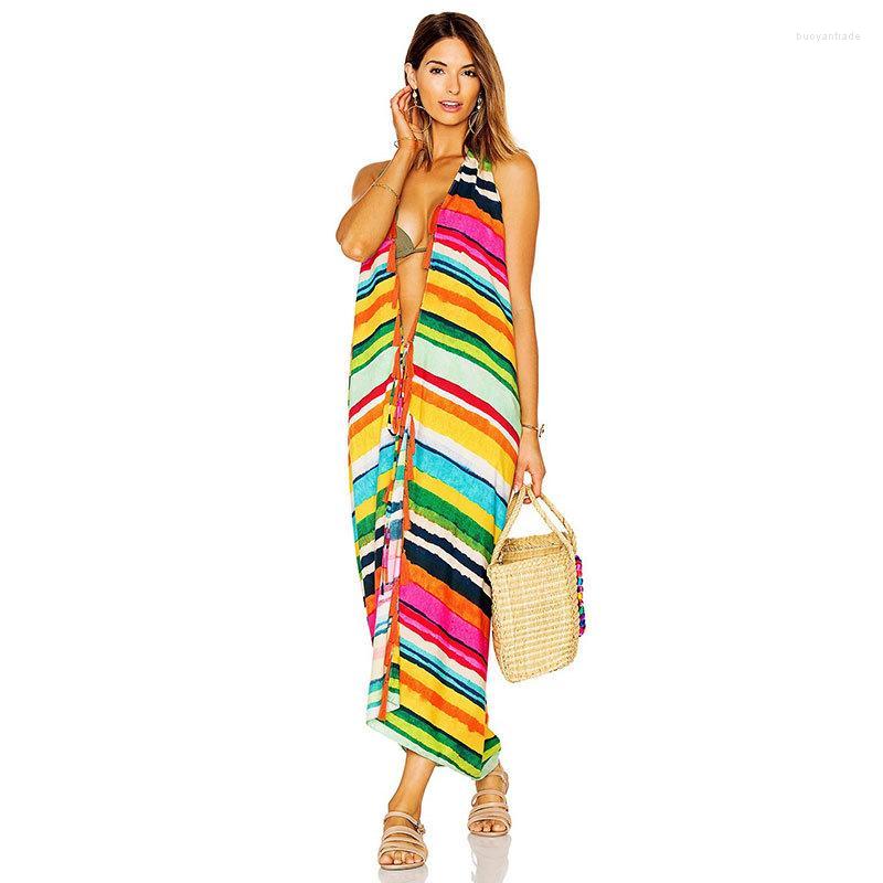 Women's Swimwear Women's Colorful Striped Dress Tassel Lace Up Cardigan Backless Sleeveless Long Skirt Sexy Bikini Smock Holiday Beach, Multi
Women's Swimwear Women's Colorful Striped Dress Tassel Lace Up Cardigan Backless Sleeveless Long Skirt Sexy Bikini Smock Holiday Beach, Multi