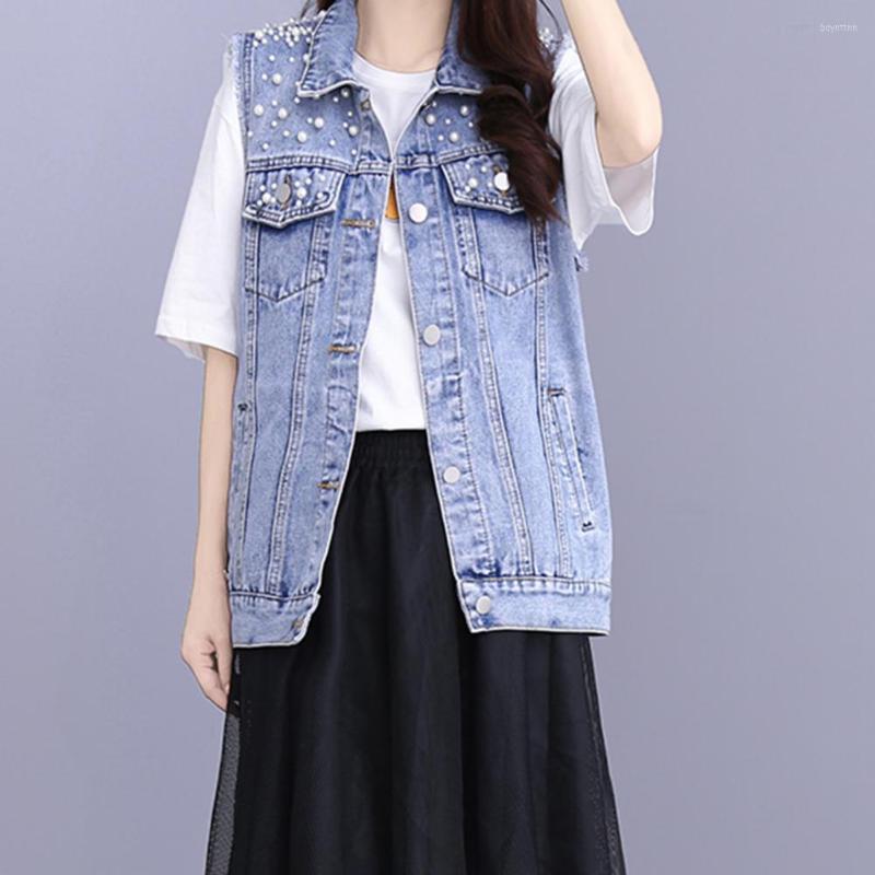 Women's Vests Breathable Plus Size Rivets Beaded Decor Long Waistcoat Skin-touching Women Lapel Female Clothing, Black 
Women's Vests Breathable Plus Size Rivets Beaded Decor Long Waistcoat Skin-touching Women Lapel Female Clothing, Black