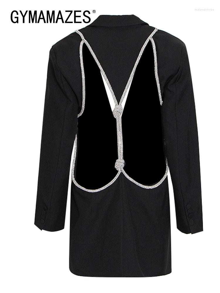Women' Suits GYMAMAZES Open Back Patchwork Diamond Coats For Female Lapel Collar Long Sleeve Single Button Blazers Clothing Sexy Slim, Black
Women' Suits GYMAMAZES Open Back Patchwork Diamond Coats For Female Lapel Collar Long Sleeve Single Button Blazers Clothing Sexy Slim, Black