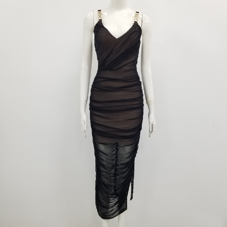ruffles women lady long dresses pleated formal outfits dress YS0918