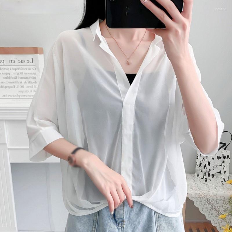 Women's Blouses Sexy See-through Mesh Shirts Summer Women Casual Solid Half Sleeve V Neck Chiffon Tops Fashion Loose Club Party Sunscreen, Purple
Women's Blouses Sexy See-through Mesh Shirts Summer Women Casual Solid Half Sleeve V Neck Chiffon Tops Fashion Loose Club Party Sunscreen, Purple