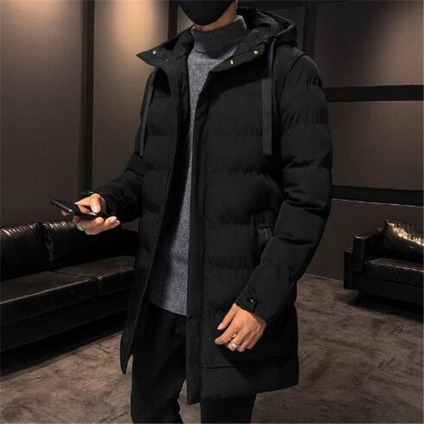 New men's long winter Parkas padded jackets and hat warm cotton jacket men coat, Black 
New men's long winter Parkas padded jackets and hat warm cotton jacket men coat, Black