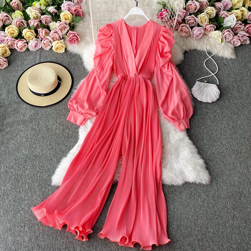 2023 Fall French Vintage Jumpsuit Bubble Sleeve V-Neck High Waist Draping Pleated Wide Leg Flare Pants Romper, Red
2023 Fall French Vintage Jumpsuit Bubble Sleeve V-Neck High Waist Draping Pleated Wide Leg Flare Pants Romper, Red