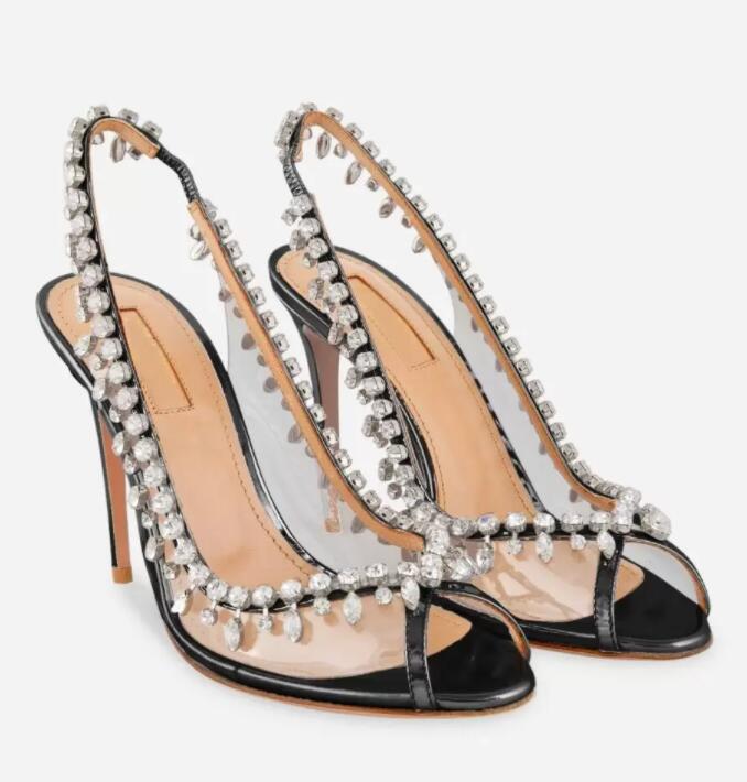 Summer sandals PVC transparent leather crystal trim peep toe elegant women's fashion evening dress party high heels
Summer sandals PVC transparent leather crystal trim peep toe elegant women's fashion evening dress party high heels