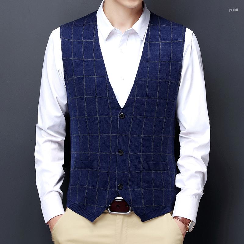 Men's Vests 2022 Autumn Men's Business Sweater V-neck Wool Vest Thicken Knitted Plaid Casual Male Brand Clothes, Blue
Men's Vests 2022 Autumn Men's Business Sweater V-neck Wool Vest Thicken Knitted Plaid Casual Male Brand Clothes, Blue