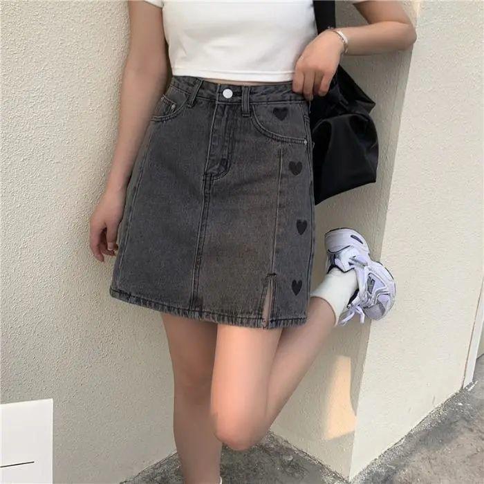 Skirts Jeans Skirt Women Denim Plus Size Cut On The Side Korean Fashion Clothing Cute Kawaii With Heart Design Summer, Blue
Skirts Jeans Skirt Women Denim Plus Size Cut On The Side Korean Fashion Clothing Cute Kawaii With Heart Design Summer, Blue