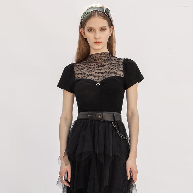 Women's T Shirts PUNKRAVE Women's Shirt Goth "Mystery Story" Series Letter Lace Stitched Short Sleeve T-shirt Breathable, Black
Women's T Shirts PUNKRAVE Women's Shirt Goth "Mystery Story" Series Letter Lace Stitched Short Sleeve T-shirt Breathable, Black