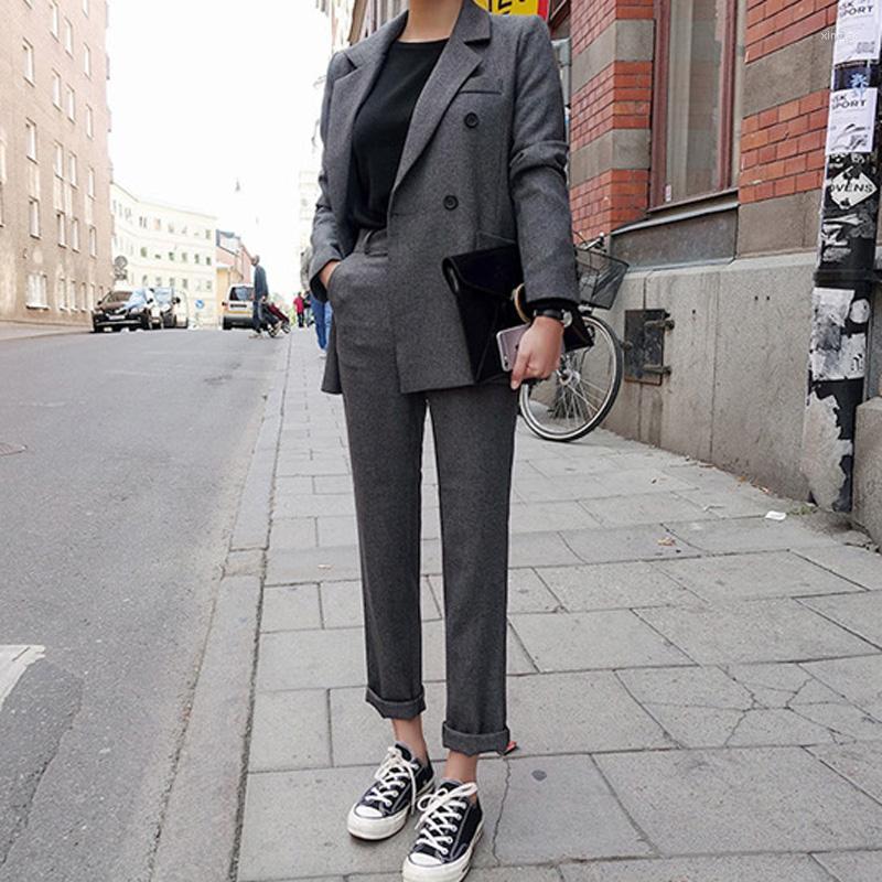 Women's Two Piece Pants Custom Fashion Business Pant Suits Uniform Formal Double Breasted Jacket Long Black Blazer Set Women Pieces, Gray
Women's Two Piece Pants Custom Fashion Business Pant Suits Uniform Formal Double Breasted Jacket Long Black Blazer Set Women Pieces, Gray