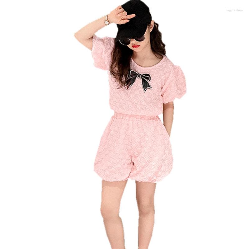 Clothing Sets Summer Girls' Pink White Short-Sleeved Bow Shirt Top Shorts Elegant 2Pcs Teen Kids Children Clothes Suit 5-14Years
Clothing Sets Summer Girls' Pink White Short-Sleeved Bow Shirt Top Shorts Elegant 2Pcs Teen Kids Children Clothes Suit 5-14Years