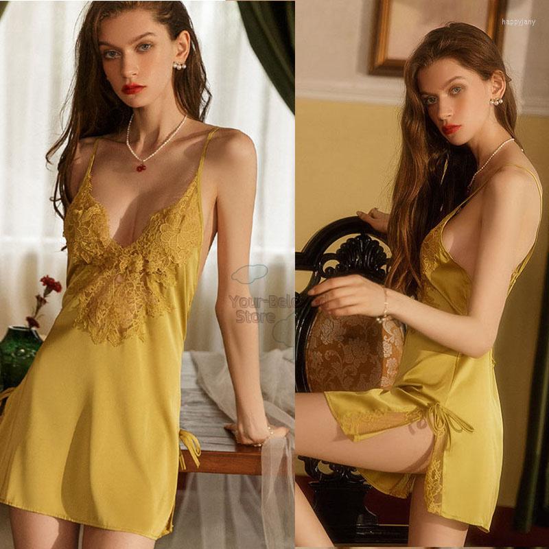 Women's Sleepwear Female Satin Nightgown Sexy Lace Patchwork Strappy Home Dress V-Neck Hollow Out Nightwear Split Sleepshirt Lingerie, Black
Women's Sleepwear Female Satin Nightgown Sexy Lace Patchwork Strappy Home Dress V-Neck Hollow Out Nightwear Split Sleepshirt Lingerie, Black