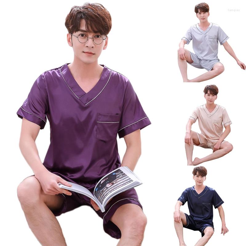 Men's Sleepwear Mens Summer Silky Satin 2 Piece Pajamas Set Short Sleeve V-Neck Pullover T-Shirt Top With Elastic Waist Shorts Solid Color, Purple
Men's Sleepwear Mens Summer Silky Satin 2 Piece Pajamas Set Short Sleeve V-Neck Pullover T-Shirt Top With Elastic Waist Shorts Solid Color, Purple