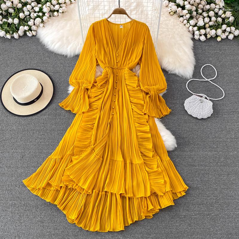 Casual Dresses Spring Beach Holiday Ruffles High Waist Slim V Neck Dress Long Sleeve Solid Color Single Breasted Bohemian Women Vestidos, Black
Casual Dresses Spring Beach Holiday Ruffles High Waist Slim V Neck Dress Long Sleeve Solid Color Single Breasted Bohemian Women Vestidos, Black