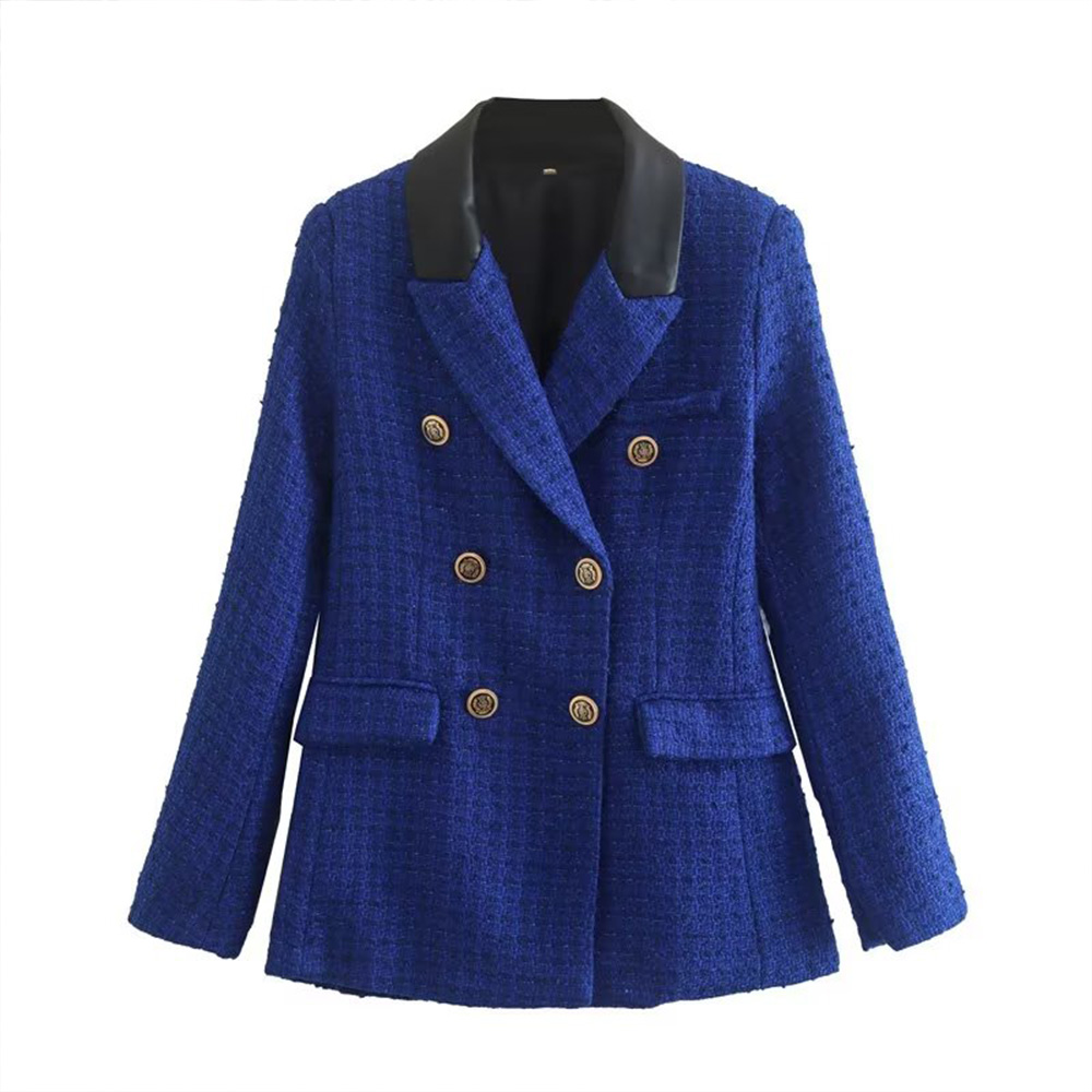 New Women' Dress Women' Suit European and American Style Spring and Autumn Faux Leather Splice Blue Texture Casual Suit blazer
New Women' Dress Women' Suit European and American Style Spring and Autumn Faux Leather Splice Blue Texture Casual Suit blazer