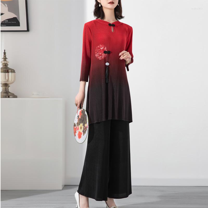 Women's Two Piece Pants 2022 Miyake Pleated Suit Women Dress Gradient Print Sets Loose Casual Tops Elastic Wide Leg For Female Summer Spring, Red
Women's Two Piece Pants 2022 Miyake Pleated Suit Women Dress Gradient Print Sets Loose Casual Tops Elastic Wide Leg For Female Summer Spring, Red