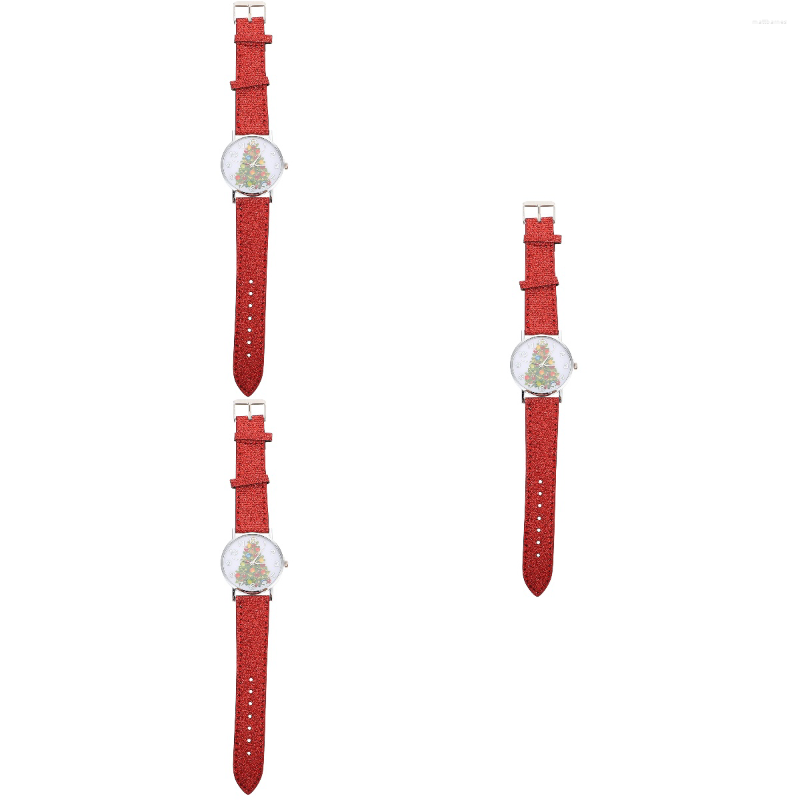 Wristwatches 3 Pcs Watch Fashion Xmas Pattern Wristwatch Decorative Students, Red
