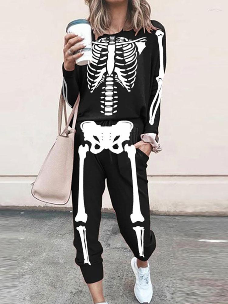 Women' Two Piece Pants Autumn Sets Women Round Neck Halloween Skeleton Long Sleeve Print Top & Pocket Design Set Casual Wear, Black
Women' Two Piece Pants Autumn Sets Women Round Neck Halloween Skeleton Long Sleeve Print Top & Pocket Design Set Casual Wear, Black