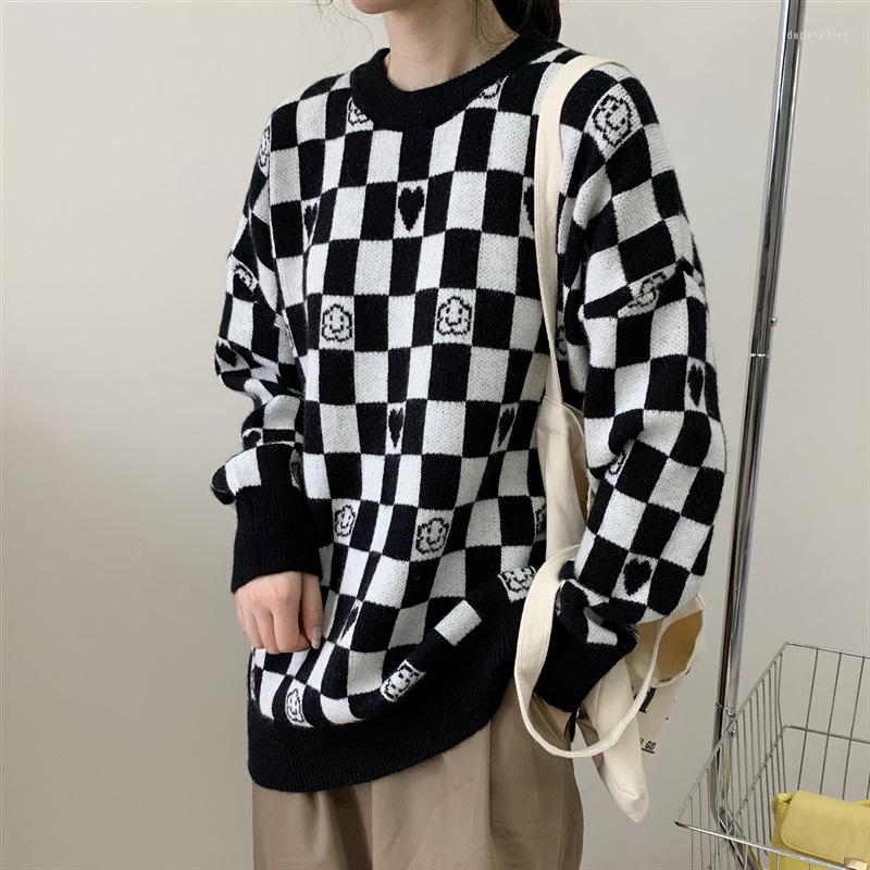 Women's Sweaters Women Black And White Grid Knitted Sweater Casual Geometric Print Lady Pullover Female Autumn Winter Retro Jumper, T6
Women's Sweaters Women Black And White Grid Knitted Sweater Casual Geometric Print Lady Pullover Female Autumn Winter Retro Jumper, T6