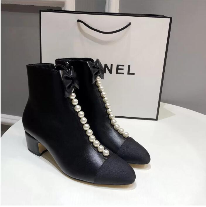 2022 Dress Shoes Short Boots Dress Shoes Bowknot Pearl Ornament