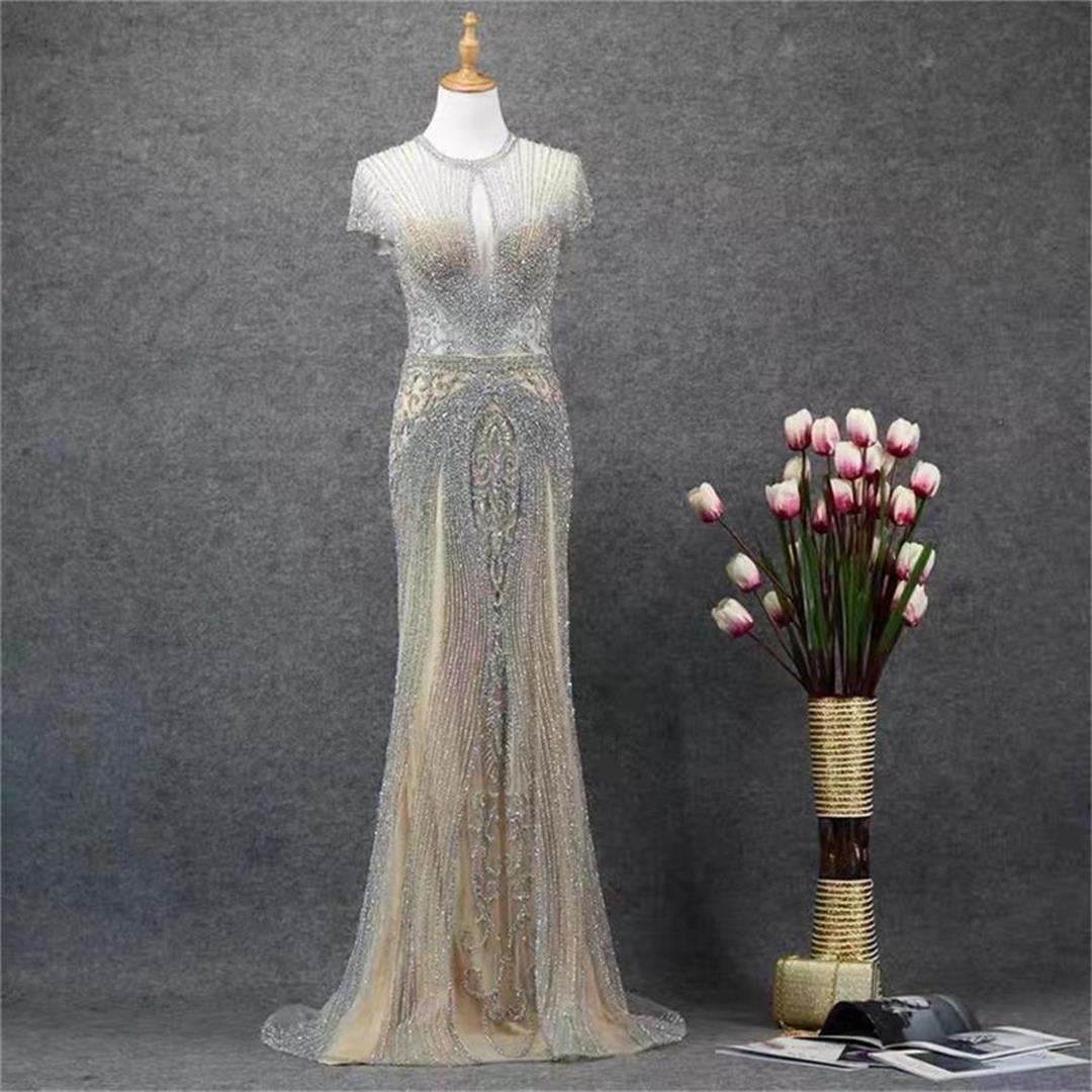 Luxury handmade beaded evening party dress high-end temperament long skirt TT0186, Silver
Luxury handmade beaded evening party dress high-end temperament long skirt TT0186, Silver
