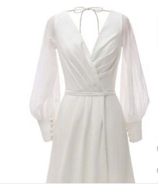Simple White A-Line Wedding Dress Chiffon Long Sleeves Split Front Floor Length Beach Bridal Gown Buttons Sexy Backless Garden Bride Wear Robe De Mari
