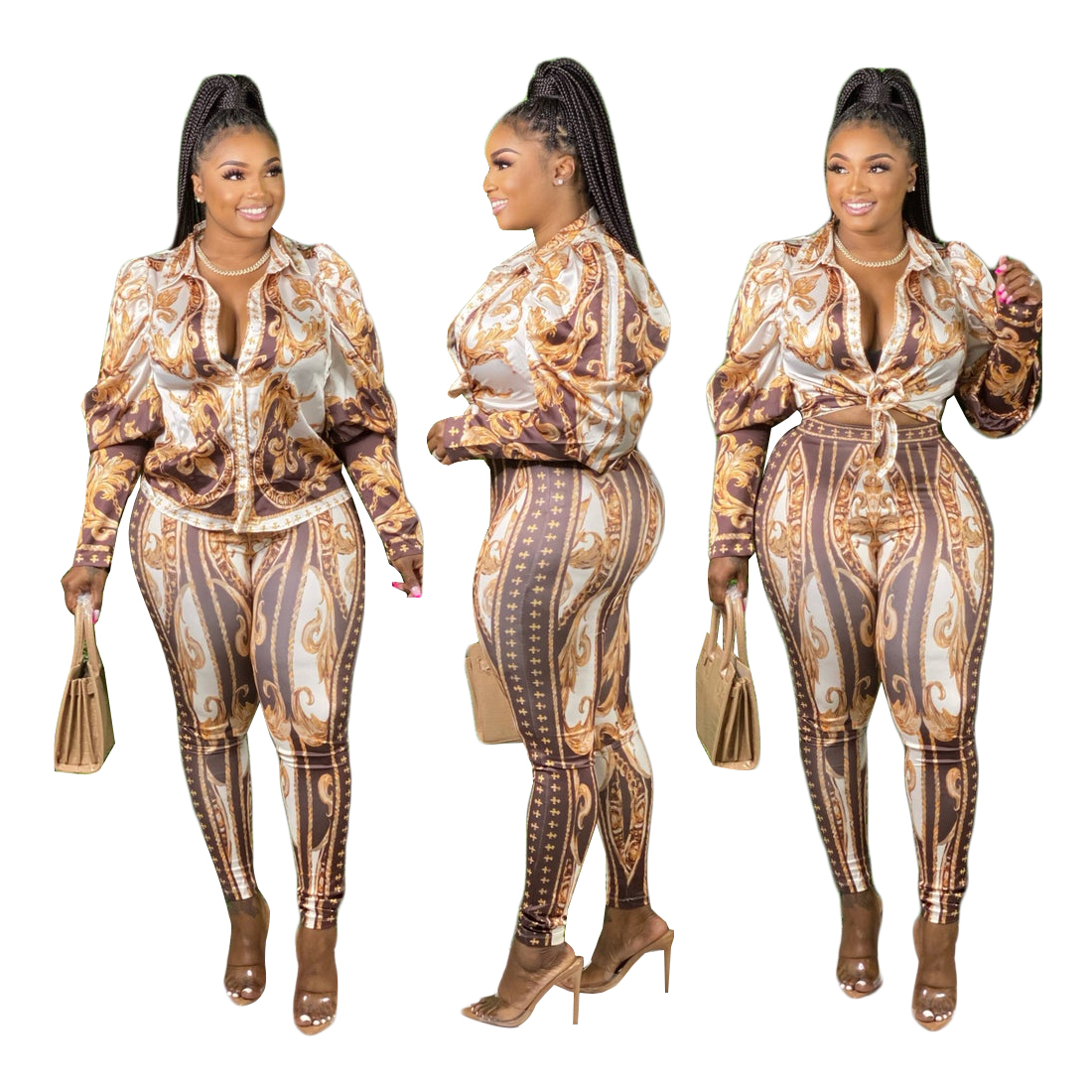 Print Two Piece Pants Outfits Women Casual Shirt and Legging Sets Fashion Suits Free Ship, Brown
Print Two Piece Pants Outfits Women Casual Shirt and Legging Sets Fashion Suits Free Ship, Brown