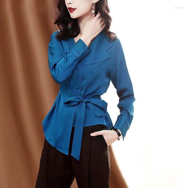 Women's Blouses Women's Spring Autumn Style Silk Shirts V-neck Solid Color Button Long Sleeve Korean Tops SP576, Blue
Women's Blouses Women's Spring Autumn Style Silk Shirts V-neck Solid Color Button Long Sleeve Korean Tops SP576, Blue