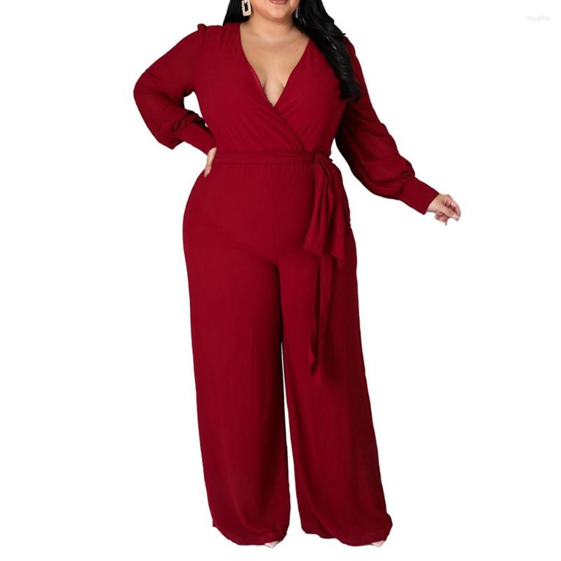 Pants Plus Size Women Casual Jumpsuits Elegant High Waist Belt Wide Leg Rompers Playsuit Long Sleeves Lapel L - 4XL, Green 
Pants Plus Size Women Casual Jumpsuits Elegant High Waist Belt Wide Leg Rompers Playsuit Long Sleeves Lapel L - 4XL, Green
