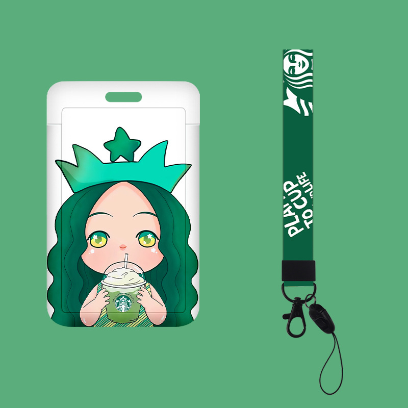 

Creative Party Favor starbucks Animation Cartoon Access Card Student ID Set Campus Meal Card Protective Case Bag Keychain