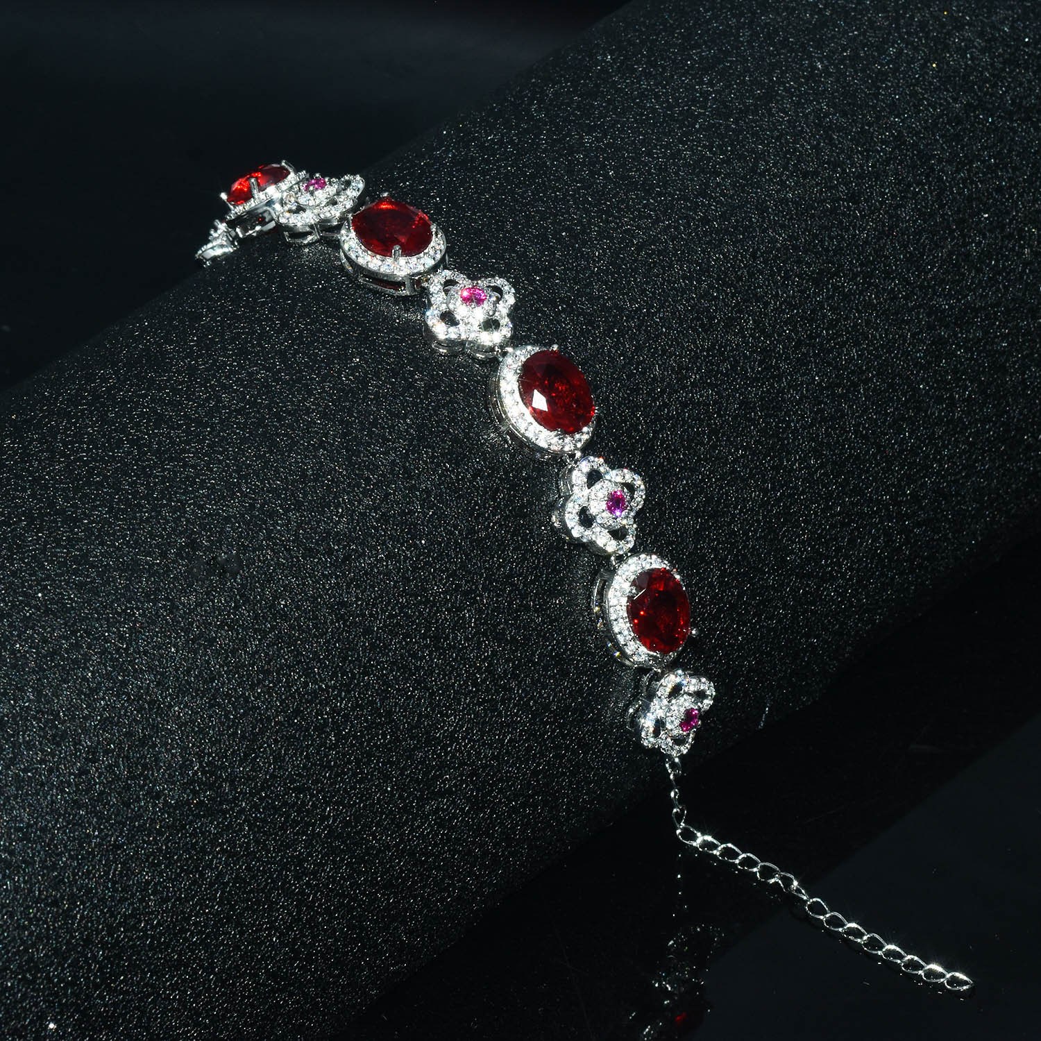 Exquisite Red Crystals Jewelry Sets For Women Bride Wedding Party Accessories Rhinestone Cubic Zircon Stud Necklace Earrings Bracelets Chain Rings