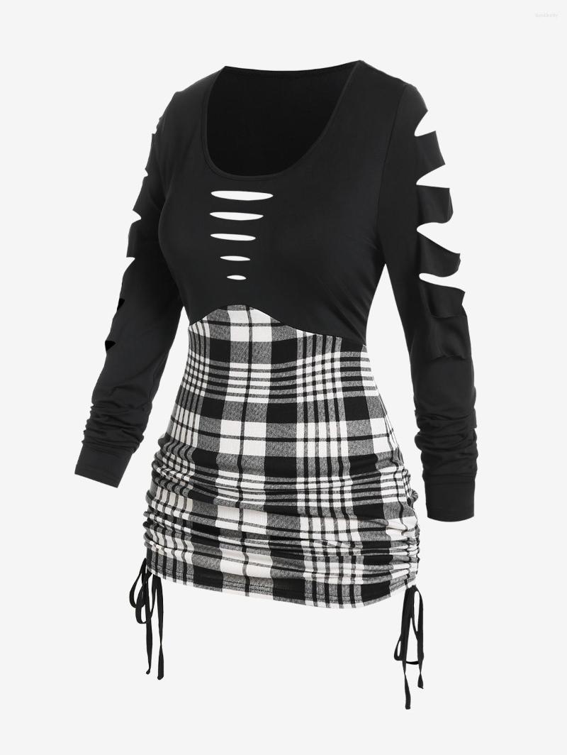 Women's T Shirts 2022 Autumn Plaid Cinched Ruched Tees Female Scoop Neck Ripped Long Sleeves Cutout Top Colorblock T-shirt 4XL, Black
Women's T Shirts 2022 Autumn Plaid Cinched Ruched Tees Female Scoop Neck Ripped Long Sleeves Cutout Top Colorblock T-shirt 4XL, Black