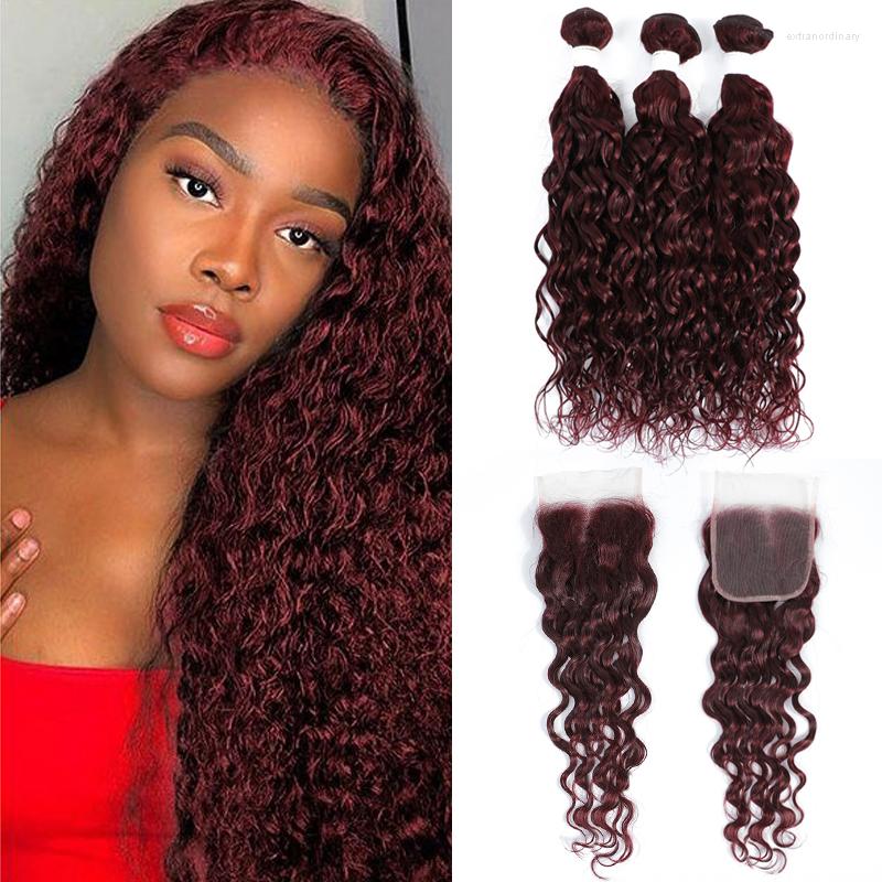 Human Hair Bulks 99J Red Brazilian Bundles With Closure 4x4 Water Wave Weave Remy KEMY 
Human Hair Bulks 99J Red Brazilian Bundles With Closure 4x4 Water Wave Weave Remy KEMY