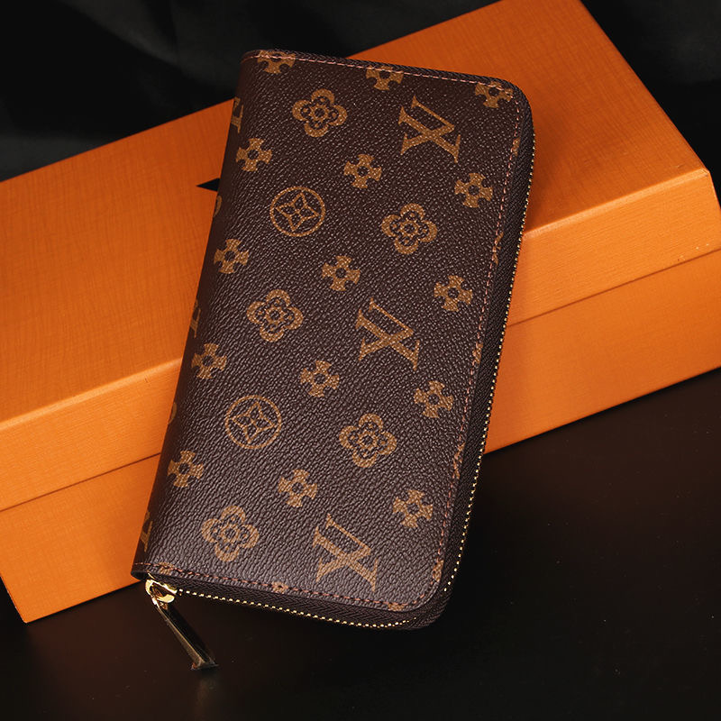 2022 Fashion women clutch wallet genuine leather wallet single zipper wallets lady ladies long classical purse with orange box card 60017